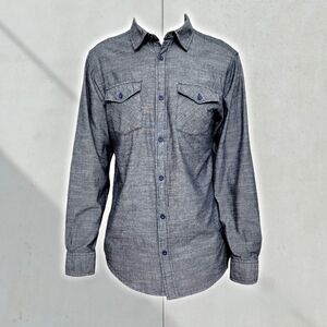 Burnside TunerCult Mens Blueish-Gray Chambray Long-sleeved Button-Up Dress Shirt